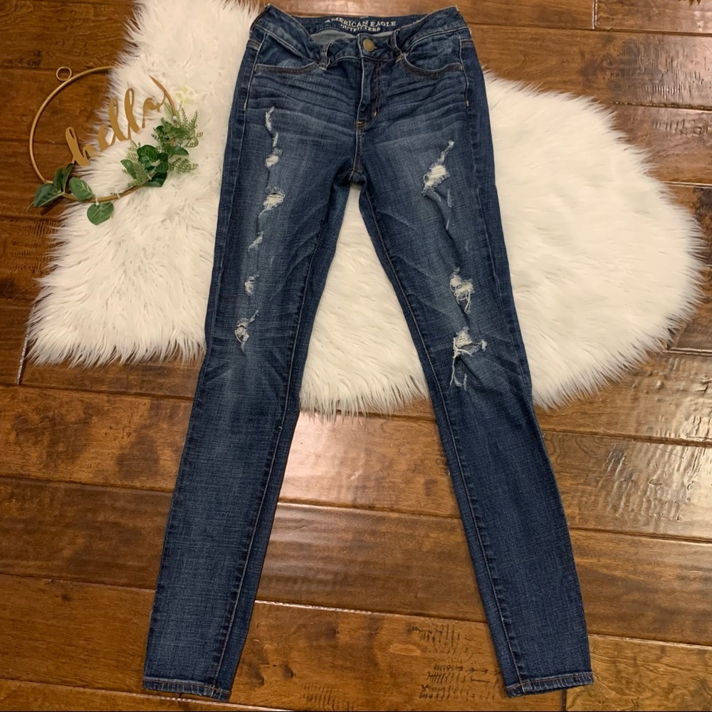 American Eagle Hi Rise Jeggings Distressed Size 4
